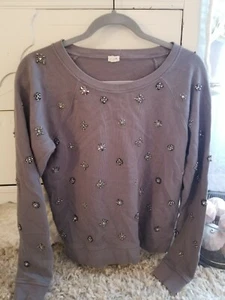 J. CREW GREY SWEATSHIRT WITH RHINESTONES AND BLING SIZE MEDIUM - Picture 1 of 4