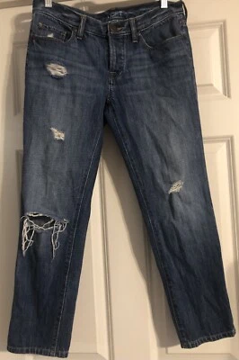 Ann Taylor LOFT Boyfriend Jeans Size 26/2P Button Fly Distressed Holes  - Image 1 of 4