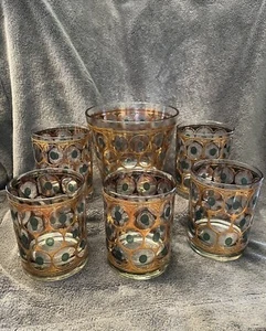 Bicchiere West Virginia vintage 6 pezzi Palla bassa con secchiello ghiaccio 22kt. Design oro - Foto 1 di 5