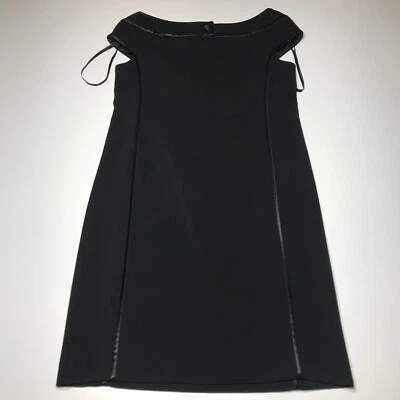 Jones New York Dress Womens Sz 8 Black Wide Neck Knee Length Sheath Silk Piping - Image 1 of 4