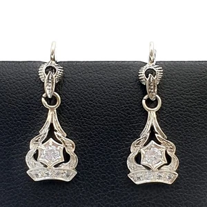 Orecchini pendenti vintage anni '60 oro bianco 18k zirconi Made in Italy - Foto 1 di 9