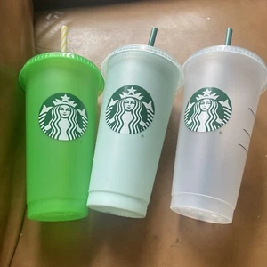 Bins 3 X Starbucks 24oz / 710ml Reusable Frosted Cold Cup Tumbler W/ Lid& Straw - Picture 1 of 6