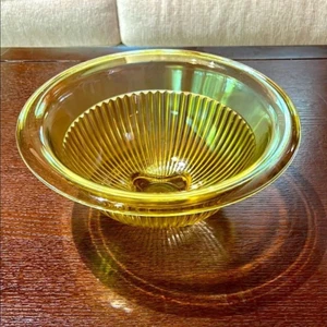 1940’s Golden Glow Yellow Ribbed Federal Glass Mixing Bowl 11” W x 4.75” Depth - Picture 1 of 5