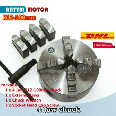 RATTM MOTOR 〖UK〗K12 100mm 4 jaw Chuck 4" Self-Centering+External Jaws for Lathe CNC Milling