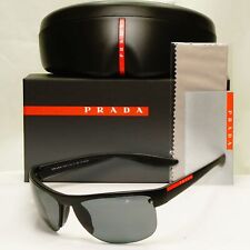 Prada Black Polarised Sunglasses Mens Wrap Semi Rimless PS17US SPS 17U 1BO-5Z1