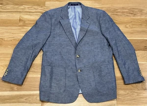 Alan Flusser Cotton Men's Suit Coat/Sportcoat L Blue Chambray Blazer - Picture 1 of 8