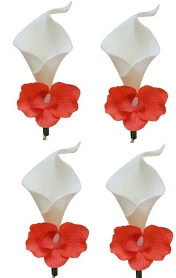 4pc Boutonnieres - Real-Touch Calla Lily and Orchid Prom Wedding Boutonniere - Image 1 of 4