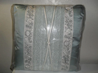 NATORI CANTON SILK BLUE DECORATIVE PILLOW WITH FLORAL EMBROIDERY MSRP $190 - Image 1 of 2
