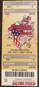 Boleto de colección de los Indios de Cleveland - 2002 vs Rangers de Texas - Suite - Imagen 1 de 2