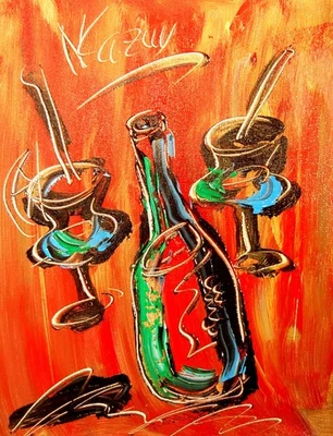 WINE COCKTAIL POP ART  PAINTING Impasto  Abstract   CANVAS ORIGINAL FO7T - Image 1 of 4