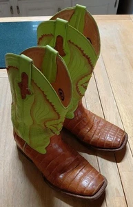 Ferrini Caiman Print Size 9D Men Western Boots Rancher Square Toe 1249302 Lime  - Picture 1 of 21