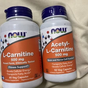 NOW FOODS Acetyl-L-Carnitine / L-Carnitine 500 mg 110 Veg Caps Total Exp 06/27 + - Picture 1 of 5