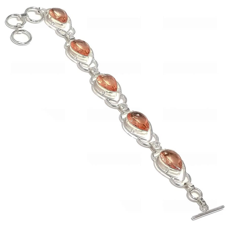 Peach Morganite Gemstone Hamdmade 925 纯银珠宝手链 尺寸 7-8 — 第 1/1 张图片