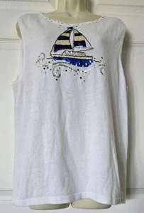 Quacker Factory White Sleeveless Top W/Sequined Sailboat Sz 1X NWT - Picture 1 of 10