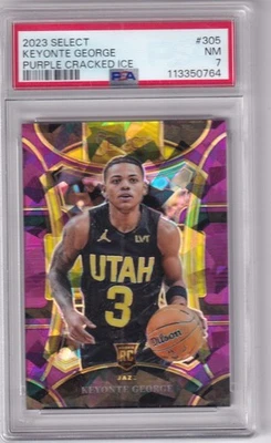 2023-24 Panini Select NBA No. 305 Keyonte George Rookie Purple Ice 61/99 PSA 7 - Image 1 of 2