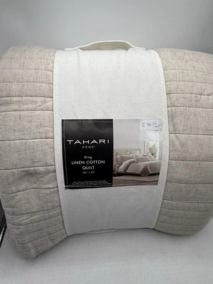 Tahari King Linen Cotton Quilt 106" x 92" - Beige - Image 1 of 3