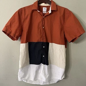 Mens Zara Red White Blue Tan Knit light weight Button Down XL Short Sleeve - Picture 1 of 7