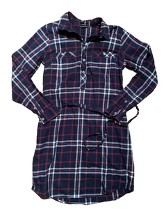 Vestido Eddie Bauer 6 Algodón Franela Azul Rojo Cuadros Manga Larga Corbata Cintura Usado en Excelente Condición - Imagen 1 de 5