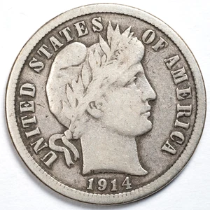 1914-D Barber Silver Dime Fine (F) - Denver Mint - Picture 1 of 4