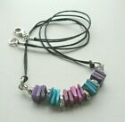 Collar NECKLACE Square SHELL Disc Beads Blue Pink Purple Twin Black Cord  KCJ761