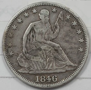 US 1846 Seated Liberty Half Dollar 90% Silver Tall Date U2008 combine shipping - Picture 1 of 2