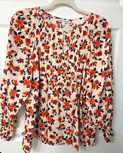 ELIZABETH AND JAMES Boho Blouse Peasant Top Floral Cotton Balloon Long Sleeve L - Picture 1 of 18