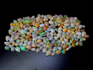 Natural Welo Fire Ethiopian Opal Cabochon Gemstone Pear Shape Multi Fire Opal - Picture 1 of 14