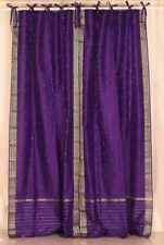 Purple  Tie Top  Sheer Sari Curtain / Drape / Panel  - Pair
