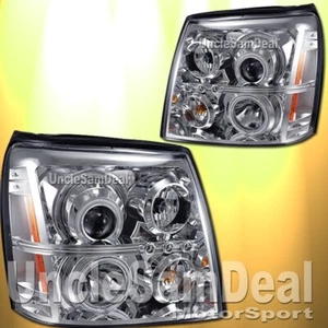 FOR 03-06 CADILLAC ESCALADE X-BRIGHT LED DUAL HALO CLEAR PROJECTOR HEADLIGHTS - Picture 1 of 2