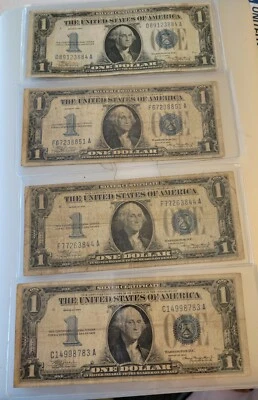 lot of (4) 1934 $1 silver certificates F-VF GRADES FUNNY BACK @@ - Image 1 of 2