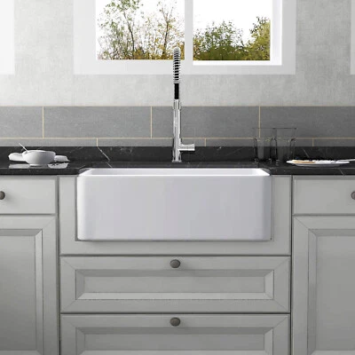 HOROW 30" Farmhouse Apron Kitchen Sink Ceramic Fireclay with Grid and Strainer