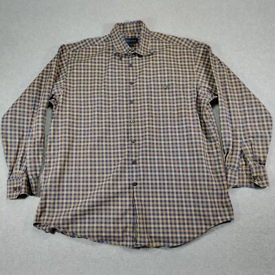 Scott Barber Shirt Mens XL Tan Blue Check Plaid Cotton Long Sleeve Button Down - Image 1 of 4