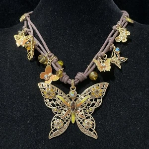 Designer Kirks Folly Gold Tone Multi Strand Butterfly Pendant Necklace F8 - Picture 1 of 10
