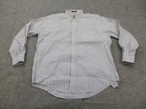 Lands End Shirt Mens Large 16.5 White Blue Green Striped Oxford Button Up Adult - Picture 1 of 8