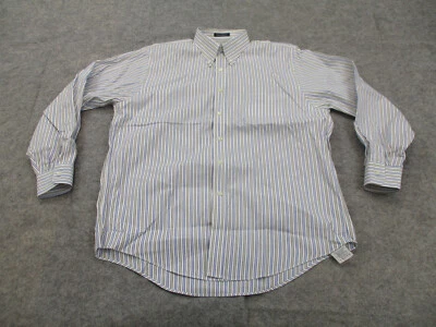 Lands End Shirt Mens Large 16.5 White Blue Green Striped Oxford Button Up Adult - Image 1 of 4