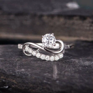 1Ct White Round Cut CZ Engagement Wedding Ring Solid 925 Sterling Silver - Picture 1 of 5