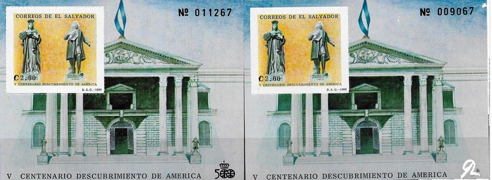 #6531 EL SALVADOR 1989 500° YEARS DISCOVERY AMERICA 2 DIF S/SHEETS YV BL 35/35A - Image 1 of 1