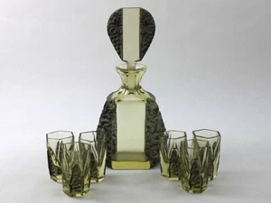 1930s Schlevogt & Hoffman Czech Citrine Crystal Decanter & Aperitif Glass Set - Picture 1 of 13