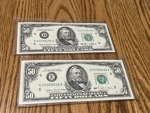 1985 & 1988 $50 Fifty Dollar Bill AU Federal Reserve Note New Vintage Currency - Picture 1 of 12