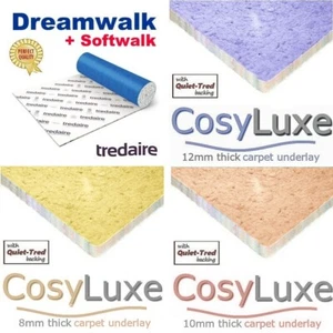 Foam CARPET UNDERLAY Tredaire Dreamwalk Softwalk CosyLuxe LOW PRICE 8-12mm thick - Picture 1 of 6