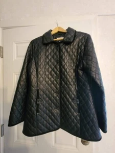 MISSES BLACK 100% LEATHER QUILTED COAT SUEDE TRIM COVINGTON MEDIUM M - Picture 1 of 9
