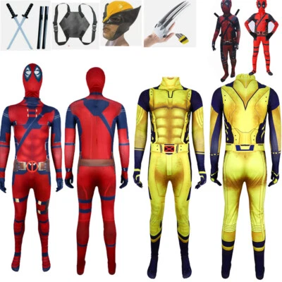 For Kids Boys Deadpool Wolverine Costume Jumpsuit Halloween Cosplay Fancy Dress