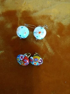 MILLIFIORI STYLE BEAD EARRINGS-one clip, one dangling pierced - Picture 1 of 4