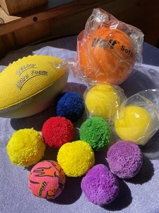 Set Of 12 Foam Football Voit Softi 6”Yarn Pom Pom Balls-Gym Rec In/Out-Free Ship - Picture 1 of 4