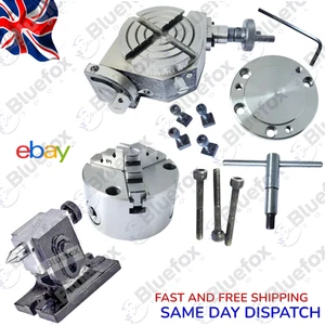 Tilting 3" (75mm) Rotary Table + 80mm 3-Jaw Chuck , Tailstock & M6 Clamping Kit - Picture 1 of 8