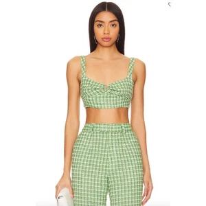 NWT Women's Sau Lee x Revolve V-Neck Avery Top size 4 in Green Tweed Bohemian - Picture 1 of 5