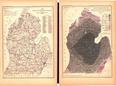 Michigan Cement Factories & Geology-USGS Lithograph Maps of Lower Peninsula 1902 - Image 1 of 3