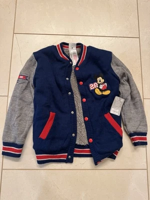 迪士尼毛衣夹克儿童青少年 5/6 蓝色灰色米老鼠校队休闲 — 第 1/4 张图片