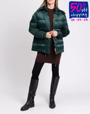 RRP€440 FRANKIE MORELLO Down Satin Puffer Jacket Size S Detachable Hood Full Zip - Image 1 of 4