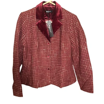 NWT Allegra K Blazer M Red Gold Tweed Velvet Collar Jacket Holiday Party - Image 1 of 4